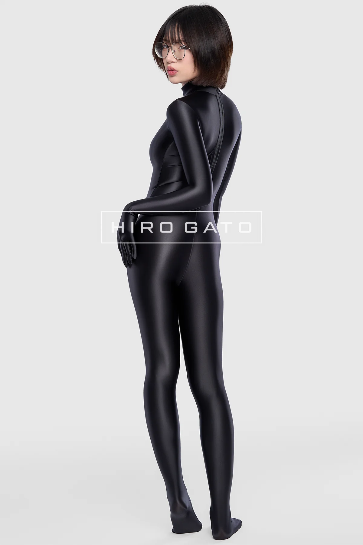 Satin Spandex Catsuit  Black view 4