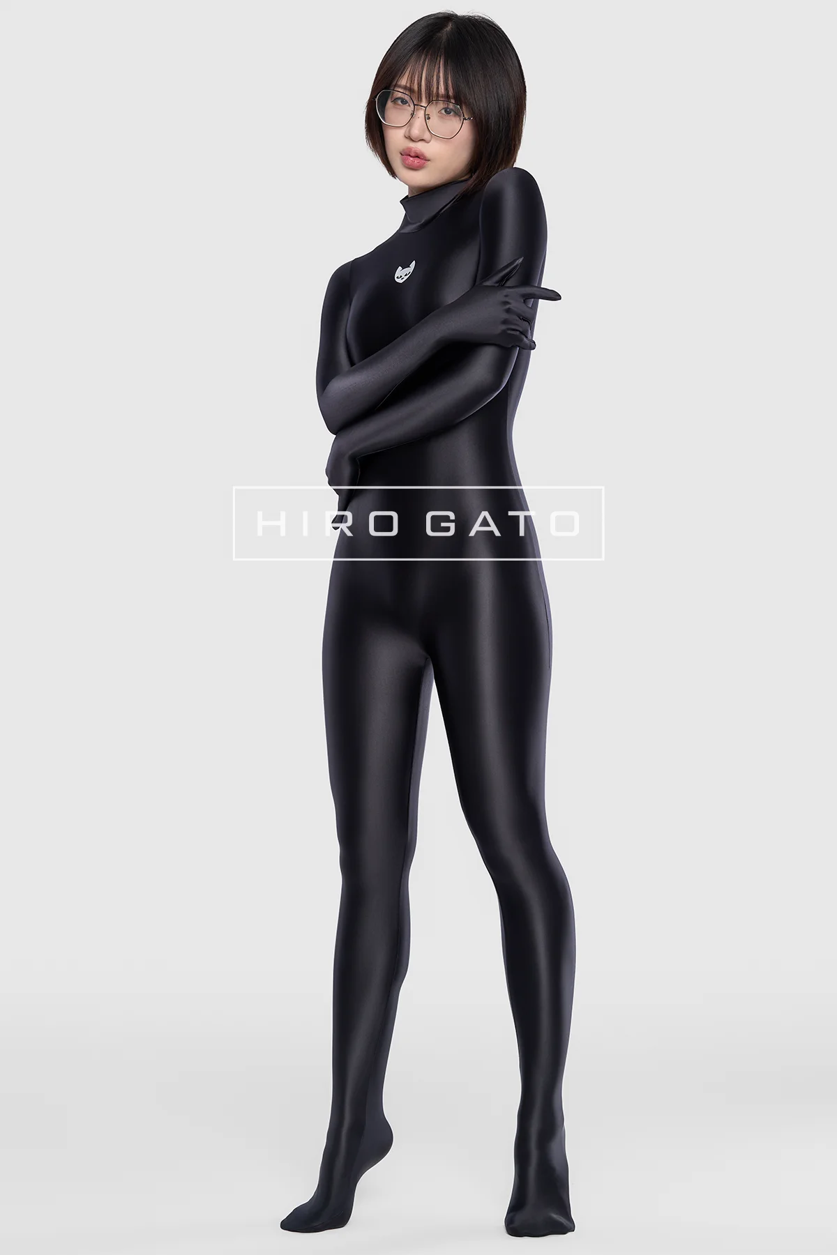 Satin Spandex Catsuit  Black view 3
