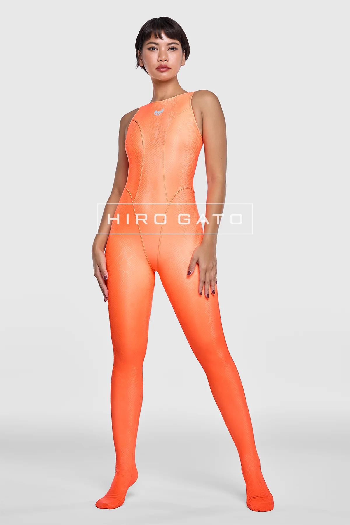 Reptilian Skin Spandex Unitard  Orange