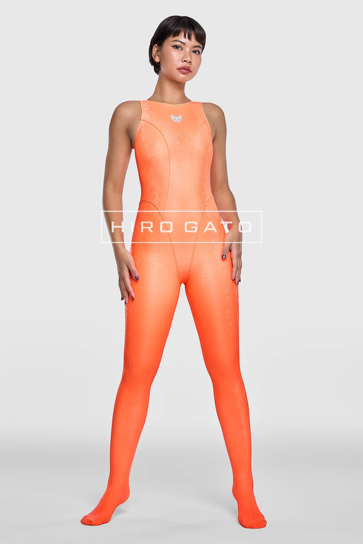Reptilian Skin Spandex Unitard  Orange view 2