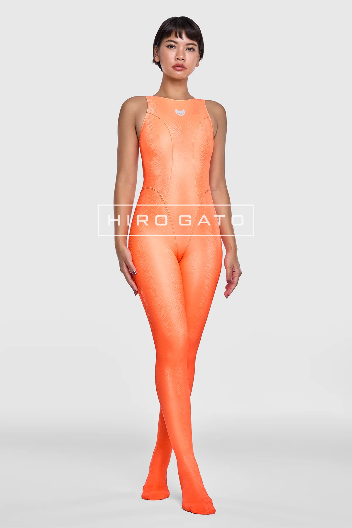 Reptilian Skin Spandex Unitard  Orange view 3