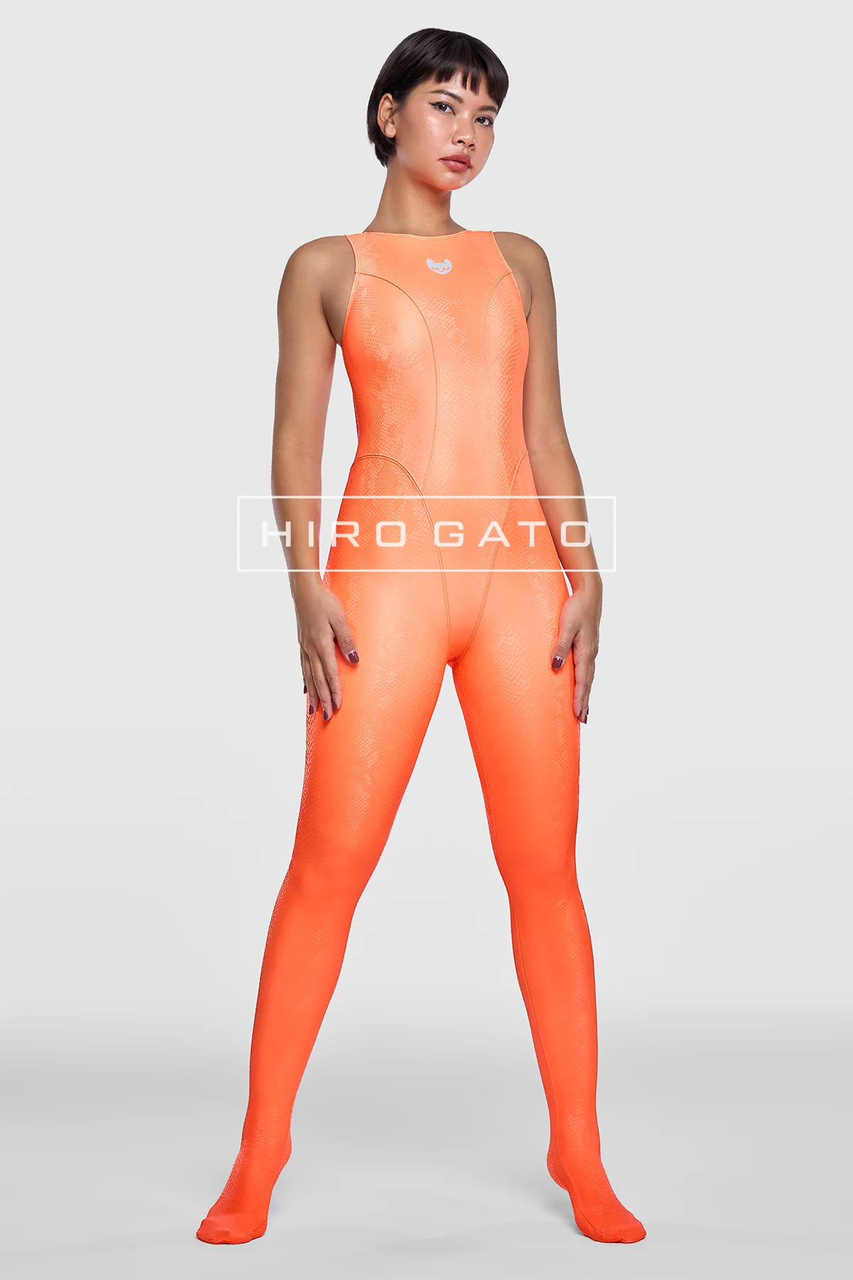Reptilian Skin Spandex Unitard  Orange view 5
