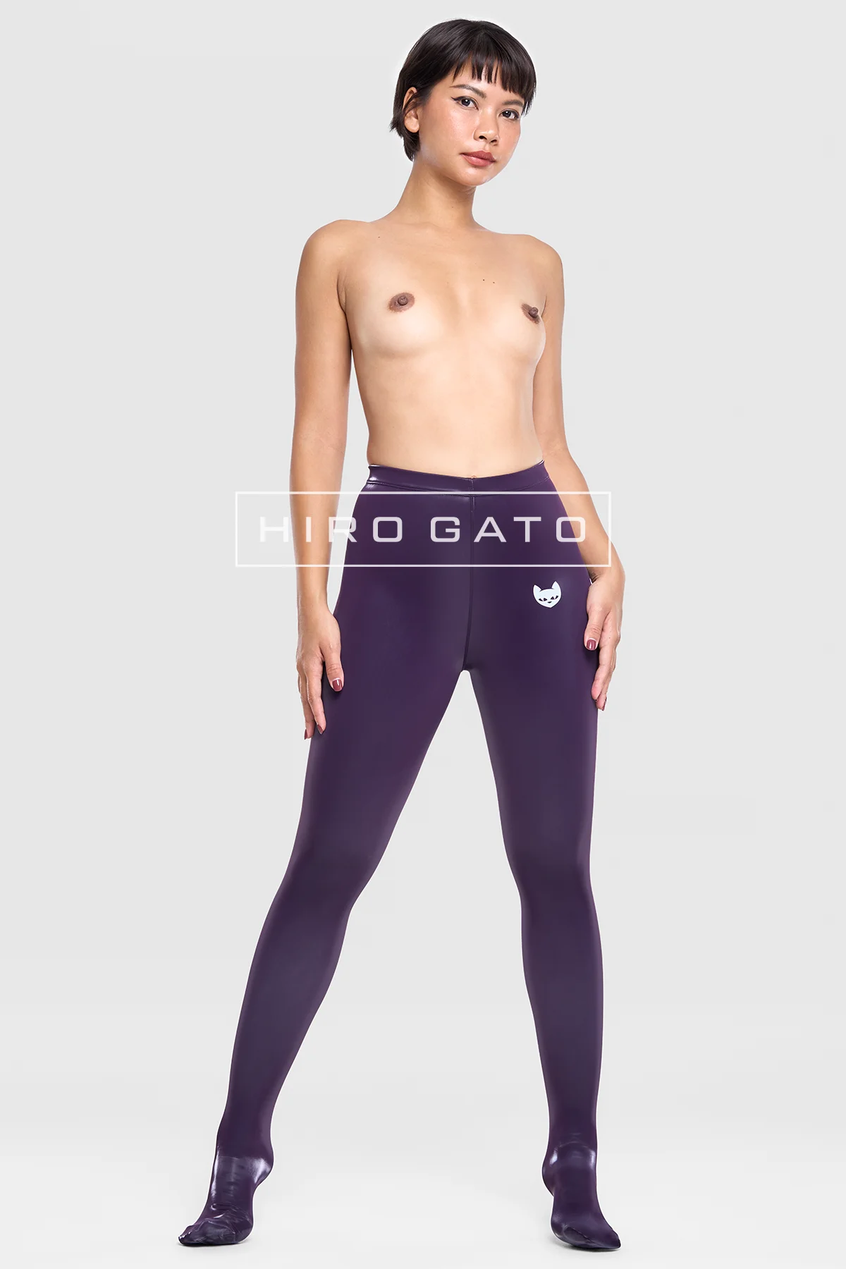 Sharkskin PU Spandex Leggings  Deep Purple view 5