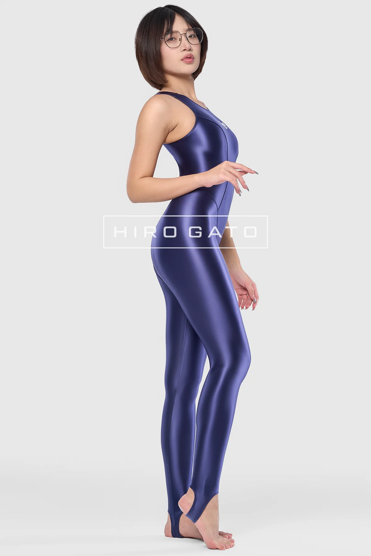 Satin Spandex Unitard  Navy Blue view 9