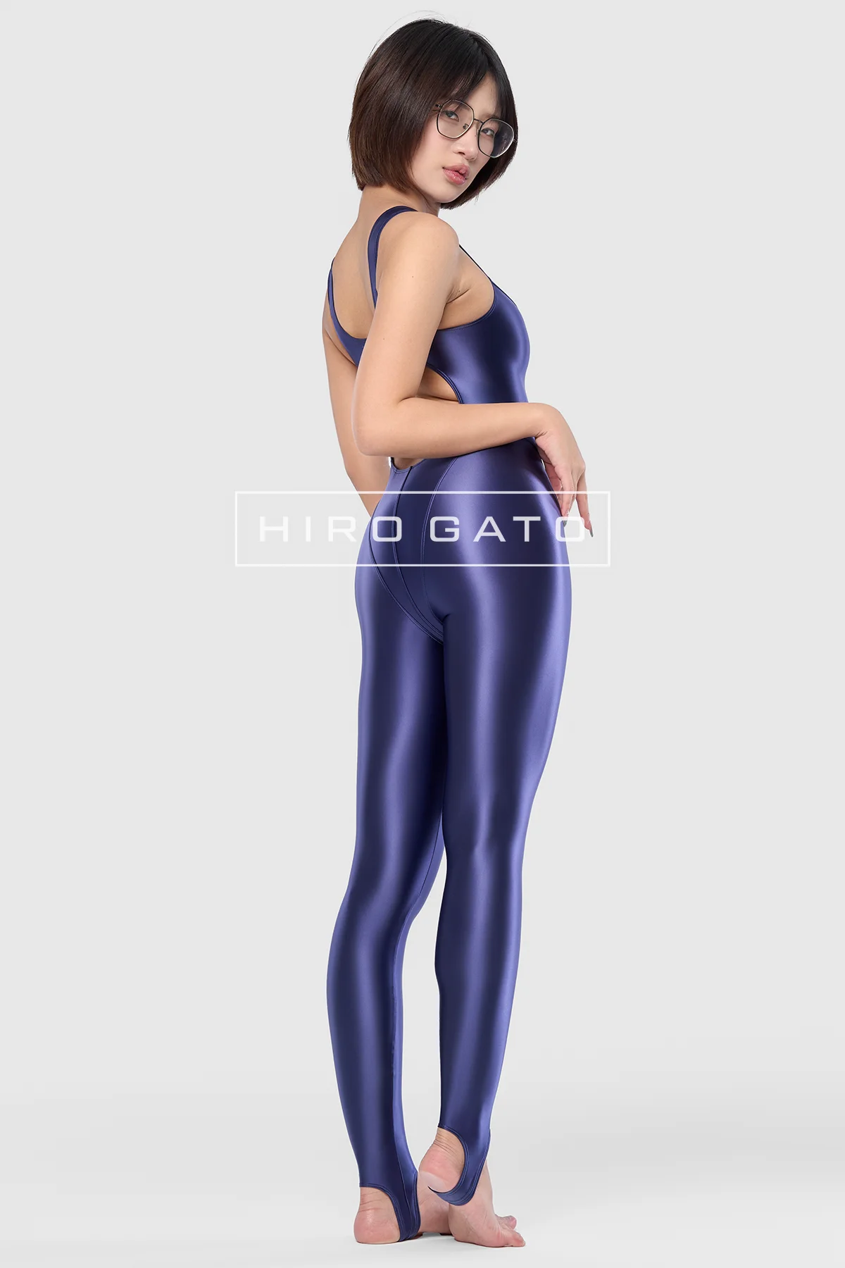 Satin Spandex Unitard  Navy Blue view 4