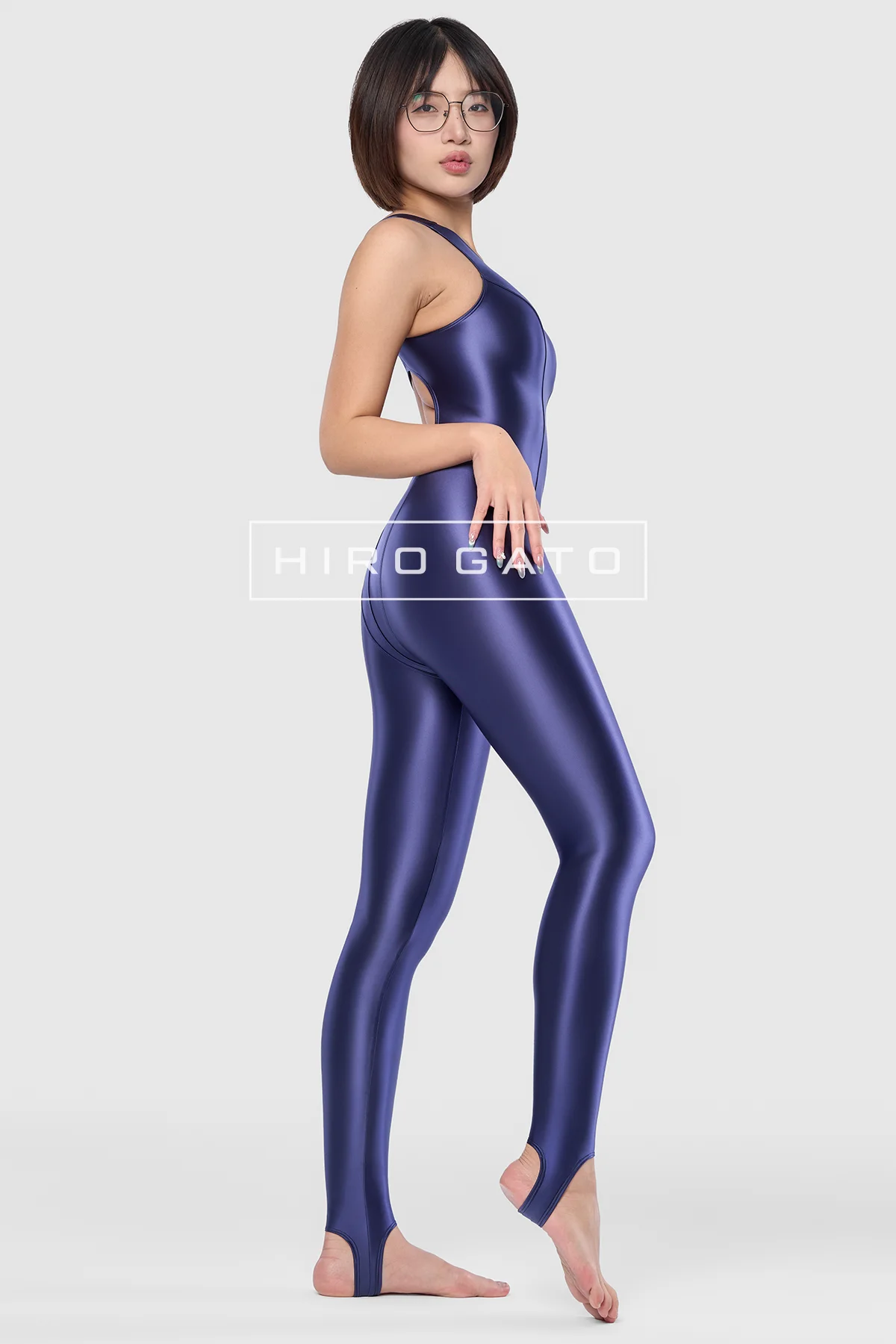 Satin Spandex Unitard  Navy Blue view 3