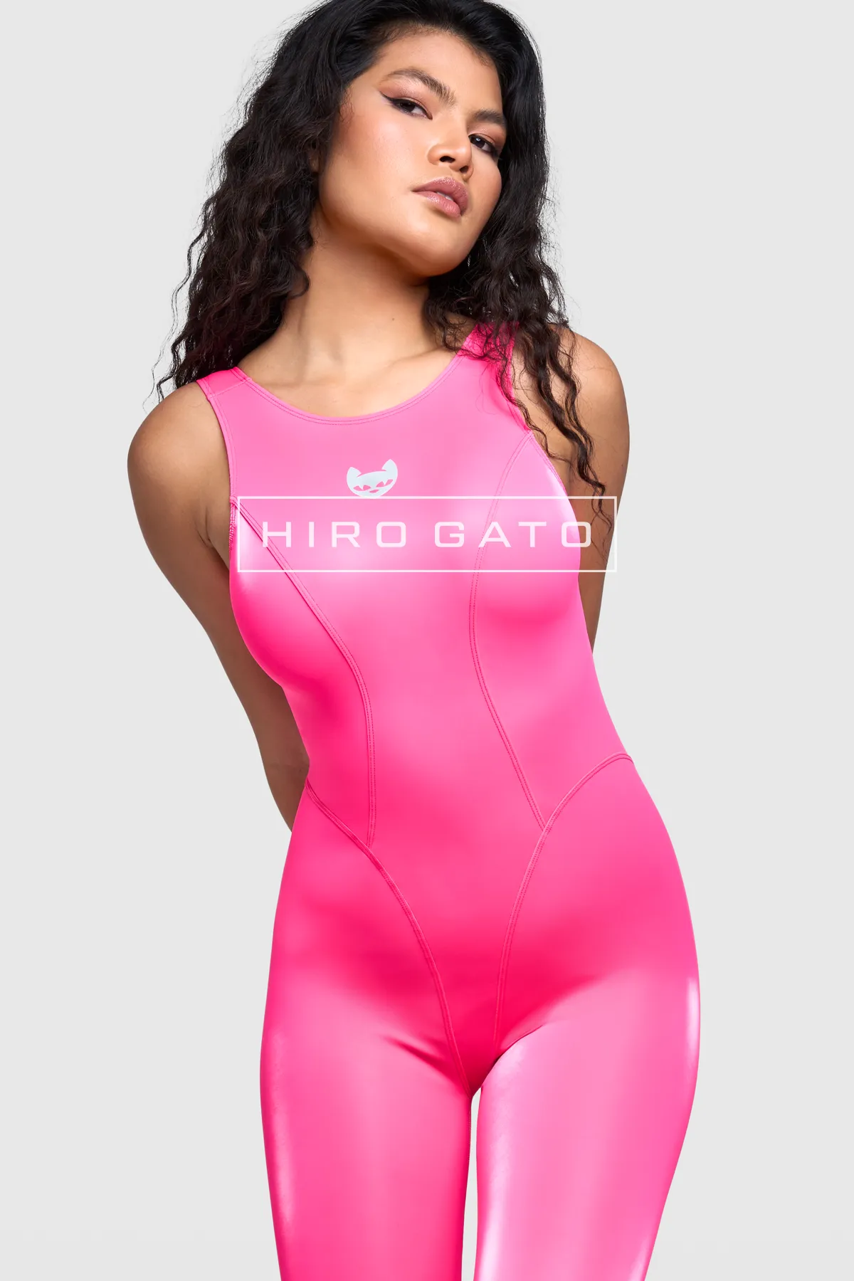 Sharkskin PU Spandex Unitard  Pink view 6