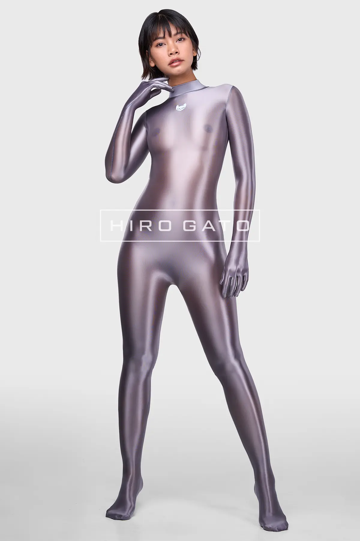 Sheer Nylon Catsuit  Silver view 2