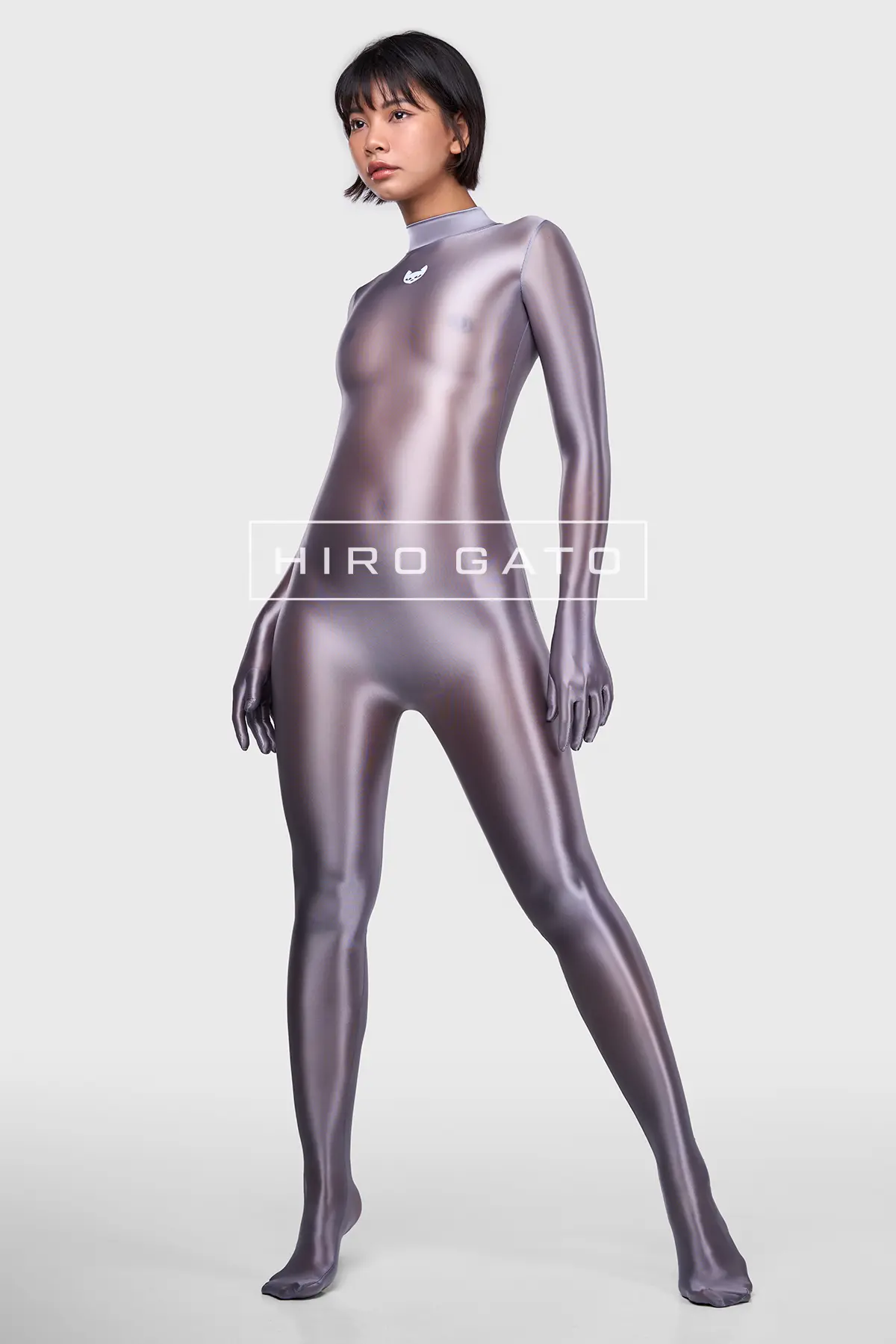 Sheer Nylon Catsuit  Silver view 3