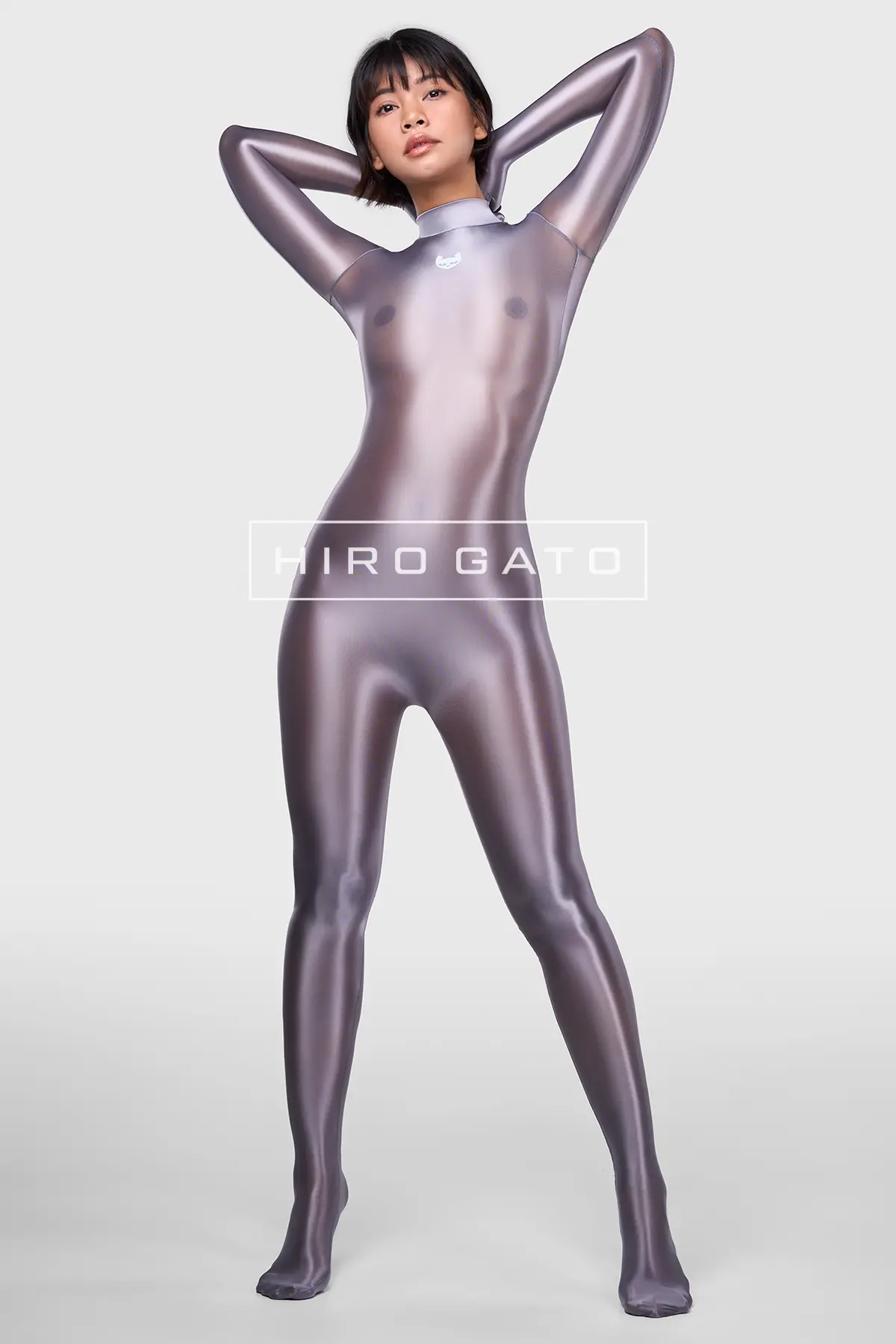Sheer Nylon Catsuit  Silver view 5