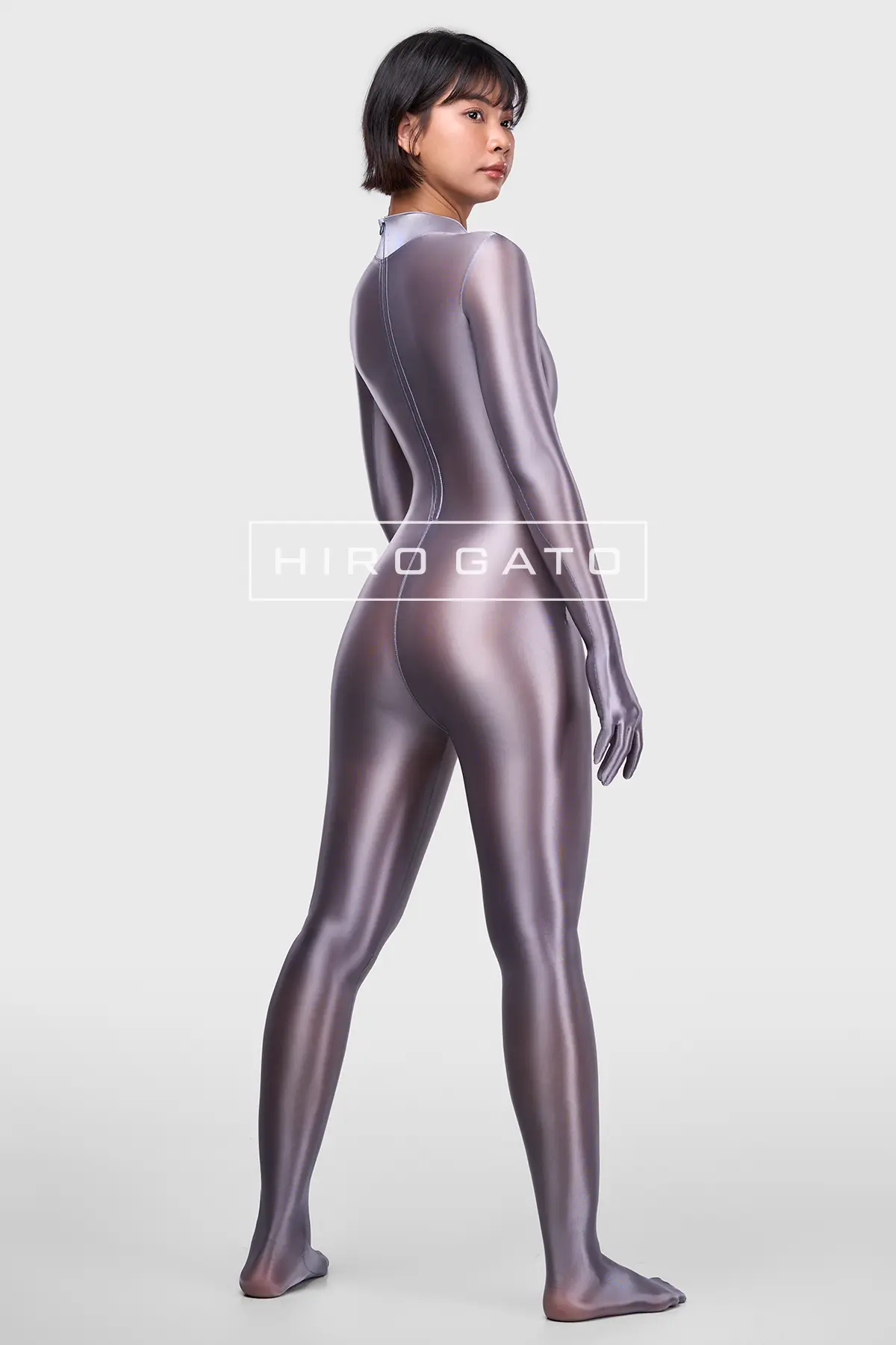 Sheer Nylon Catsuit  Silver view 4