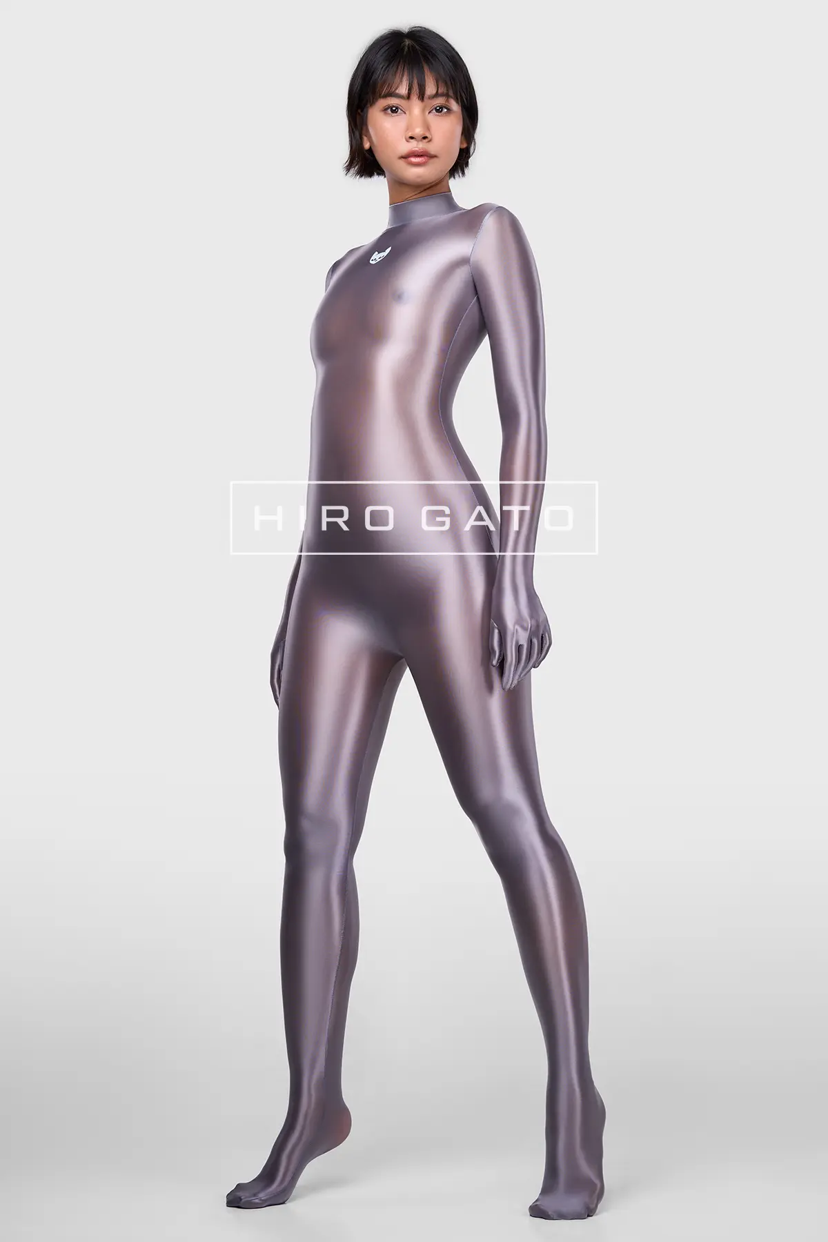Sheer Nylon Catsuit  Silver