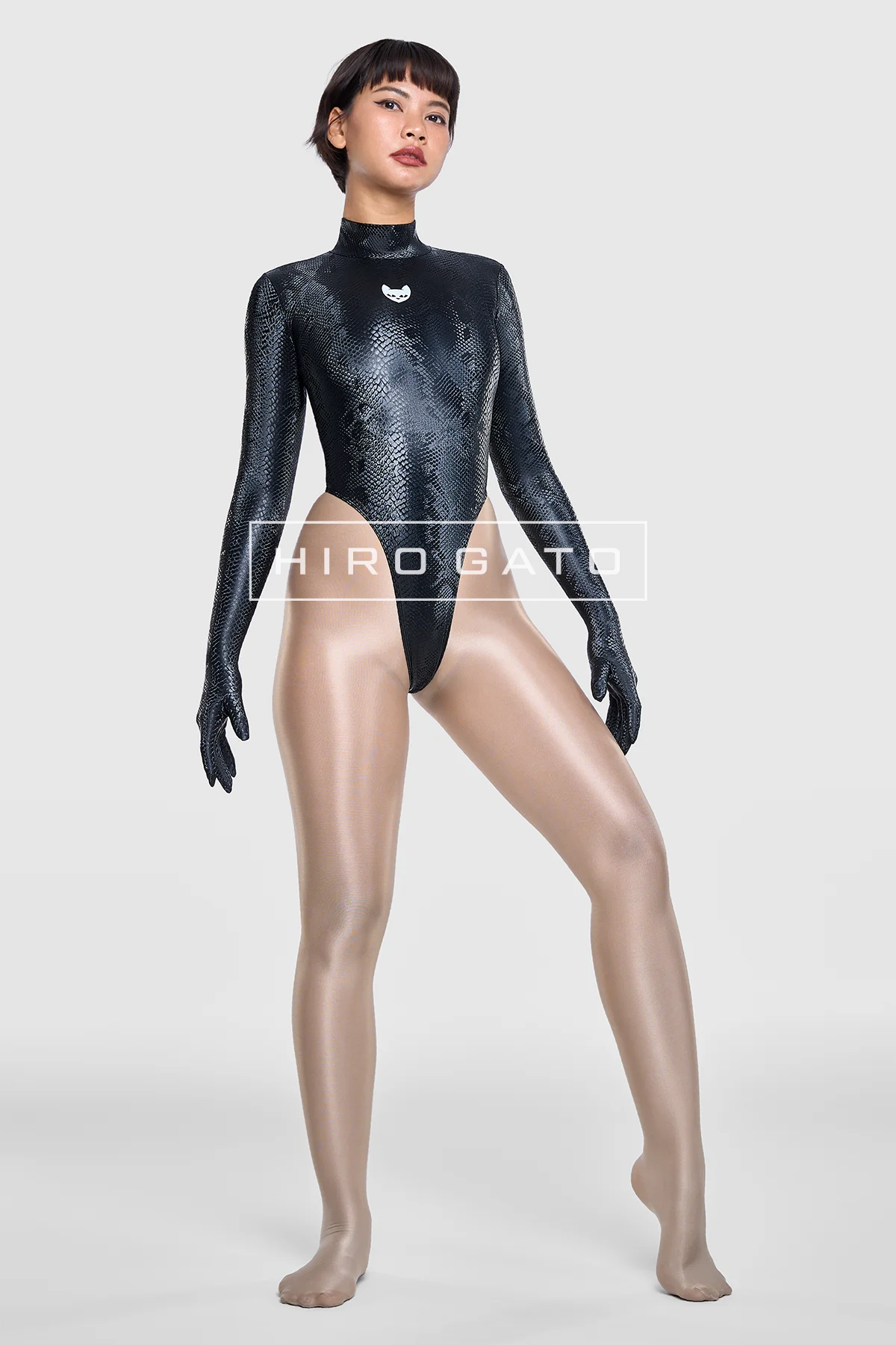 Reptilian Skin Spandex Leotard  Black view 3
