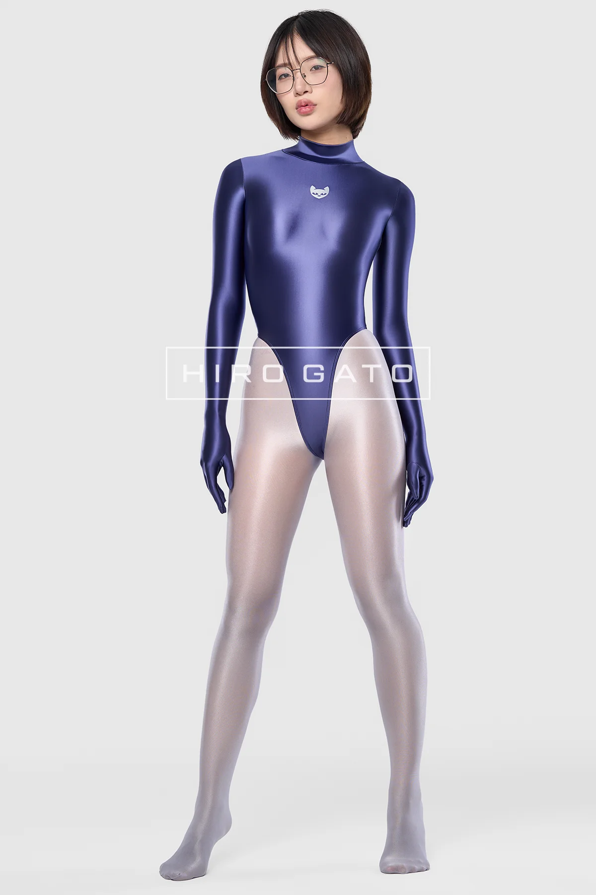 Satin Spandex Leotard  Navy Blue