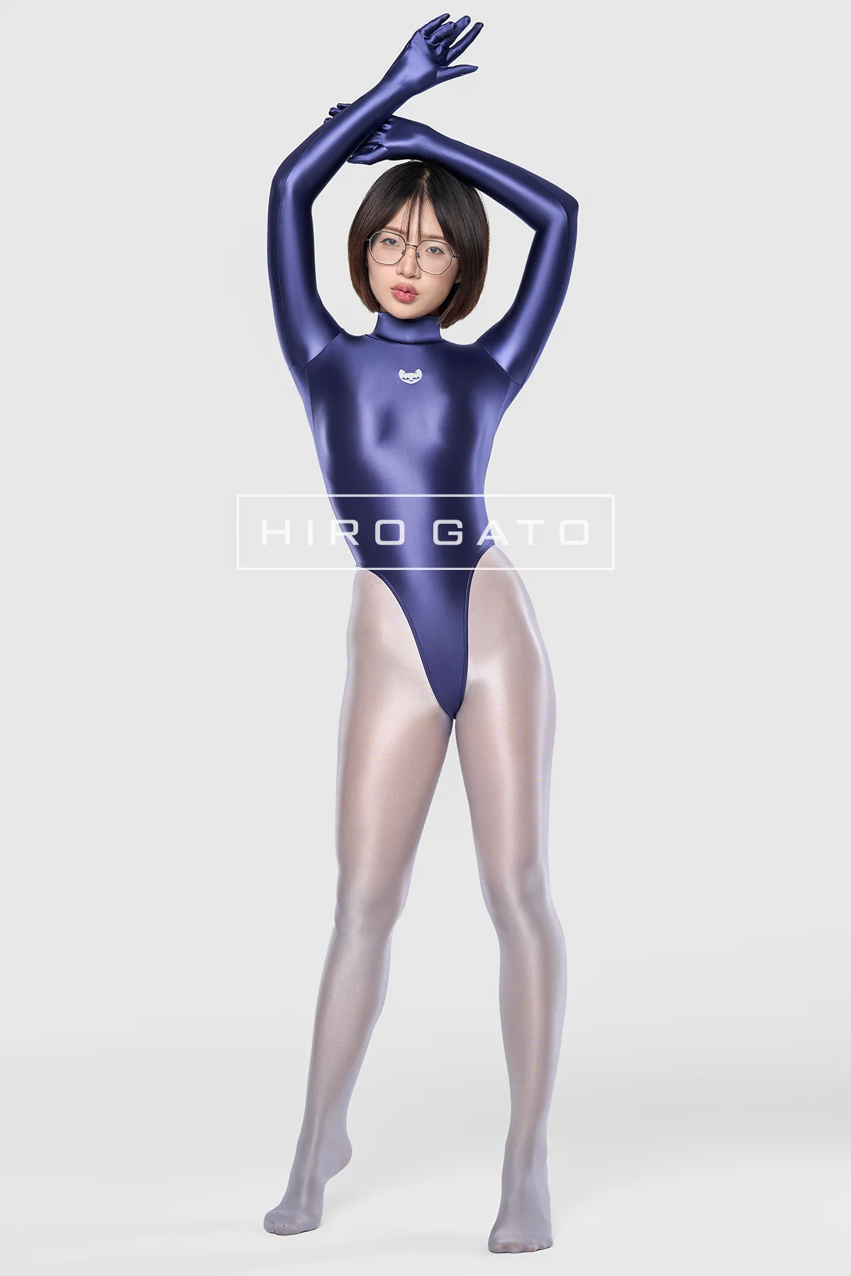 Satin Spandex Leotard  Navy Blue view 7