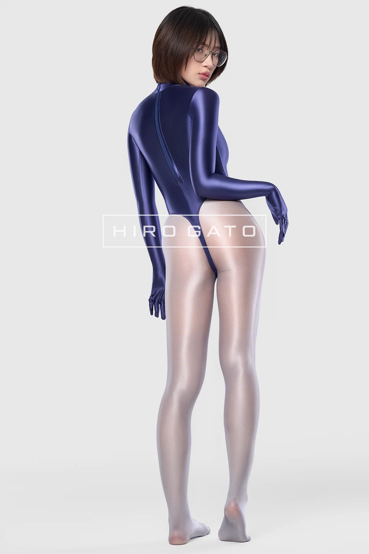 Satin Spandex Leotard  Navy Blue view 6
