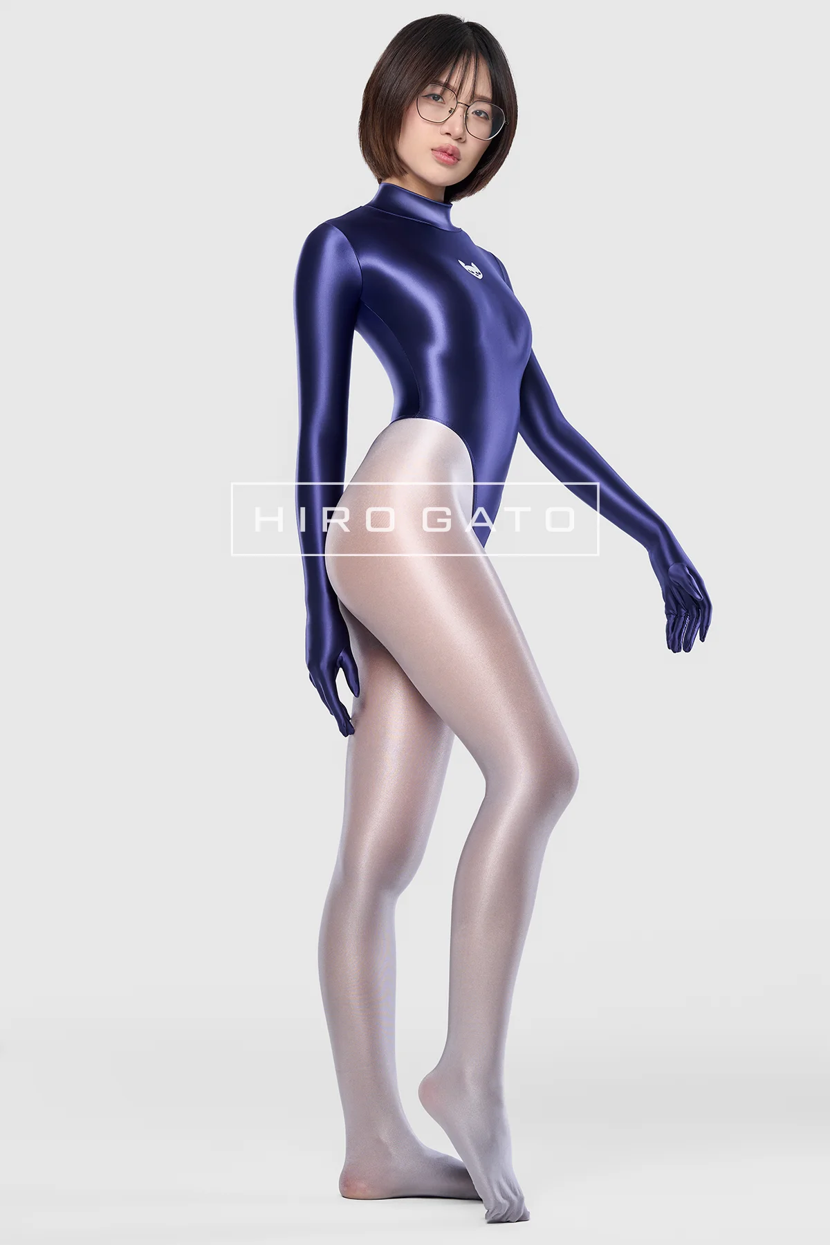 Satin Spandex Leotard  Navy Blue view 5
