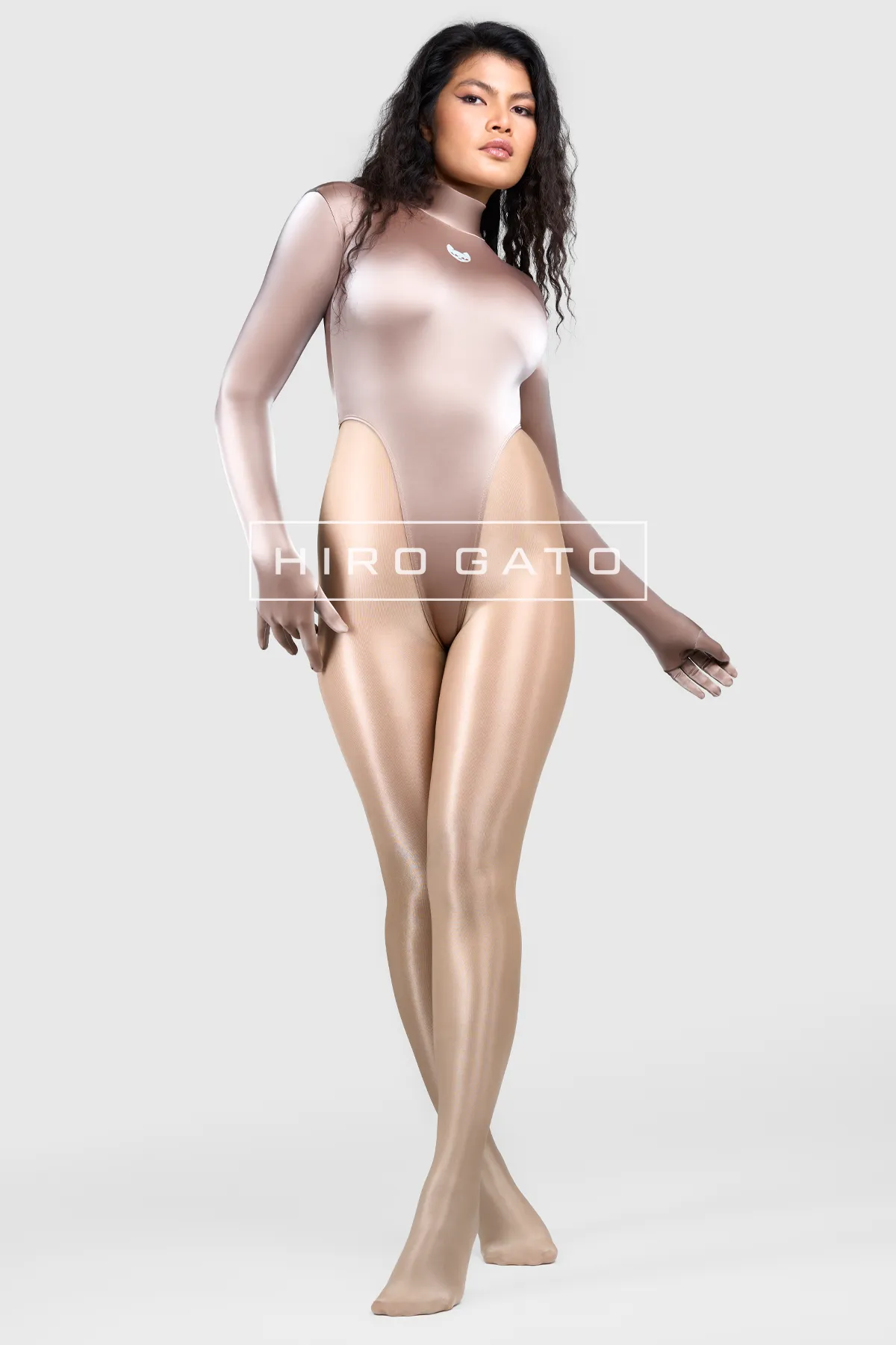 Sharkskin PU Spandex Leotard  Champagne
