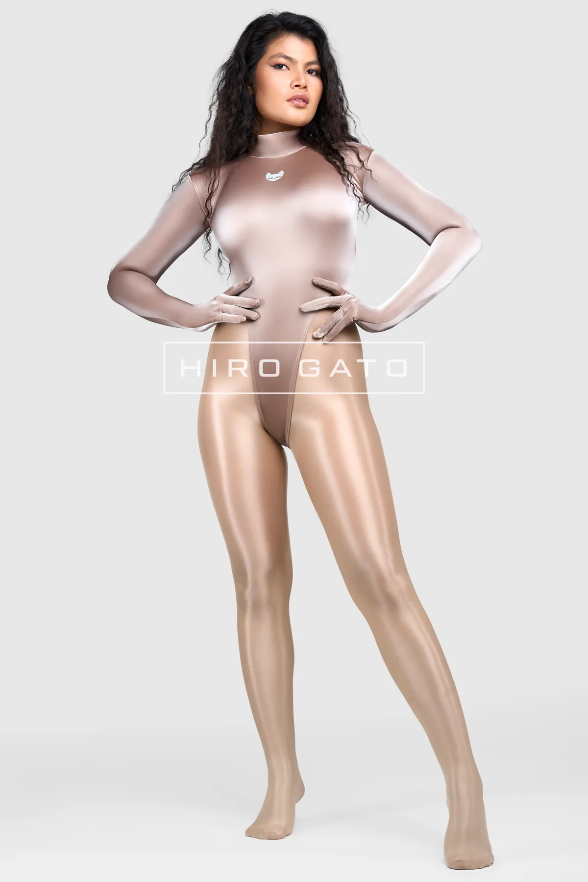 Sharkskin PU Spandex Leotard  Champagne view 2