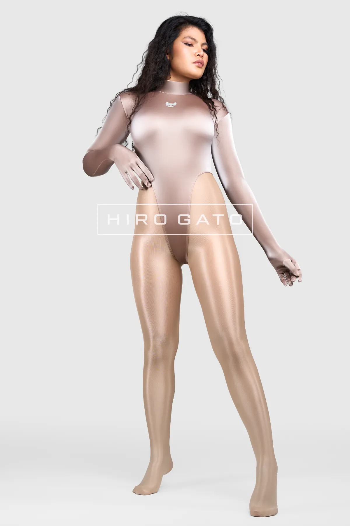 Sharkskin PU Spandex Leotard  Champagne view 5