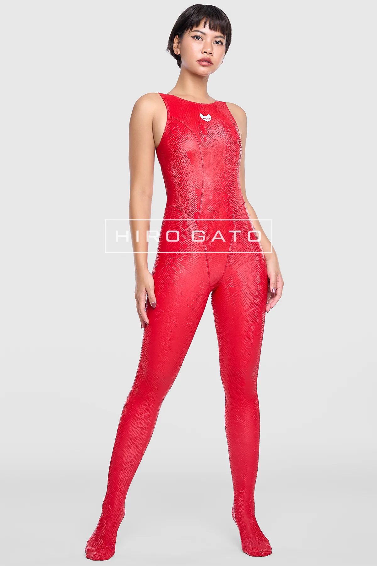Reptilian Skin Spandex Unitard  Red