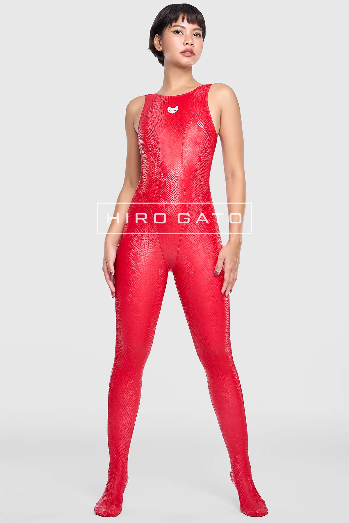Reptilian Skin Spandex Unitard  Red view 2