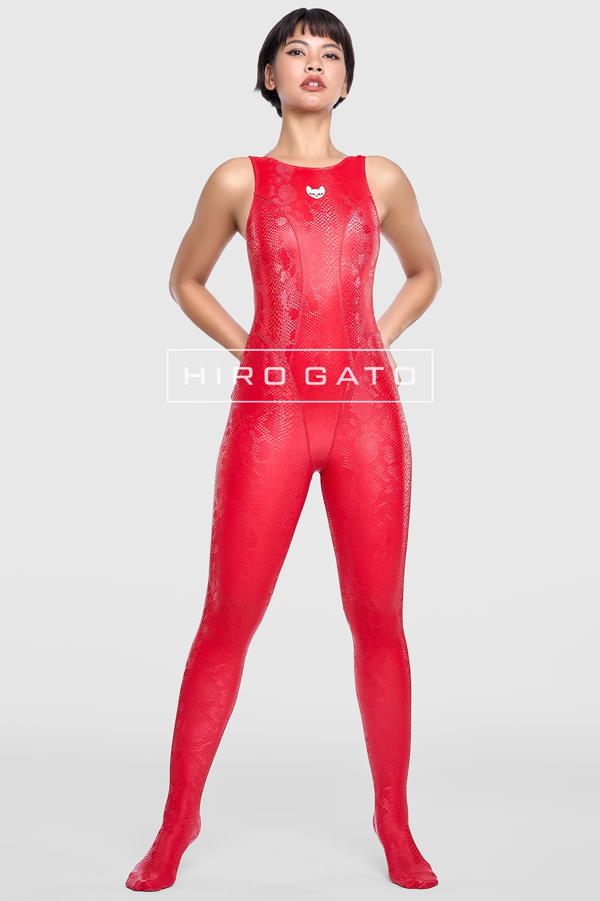 Reptilian Skin Spandex Unitard  Red view 7
