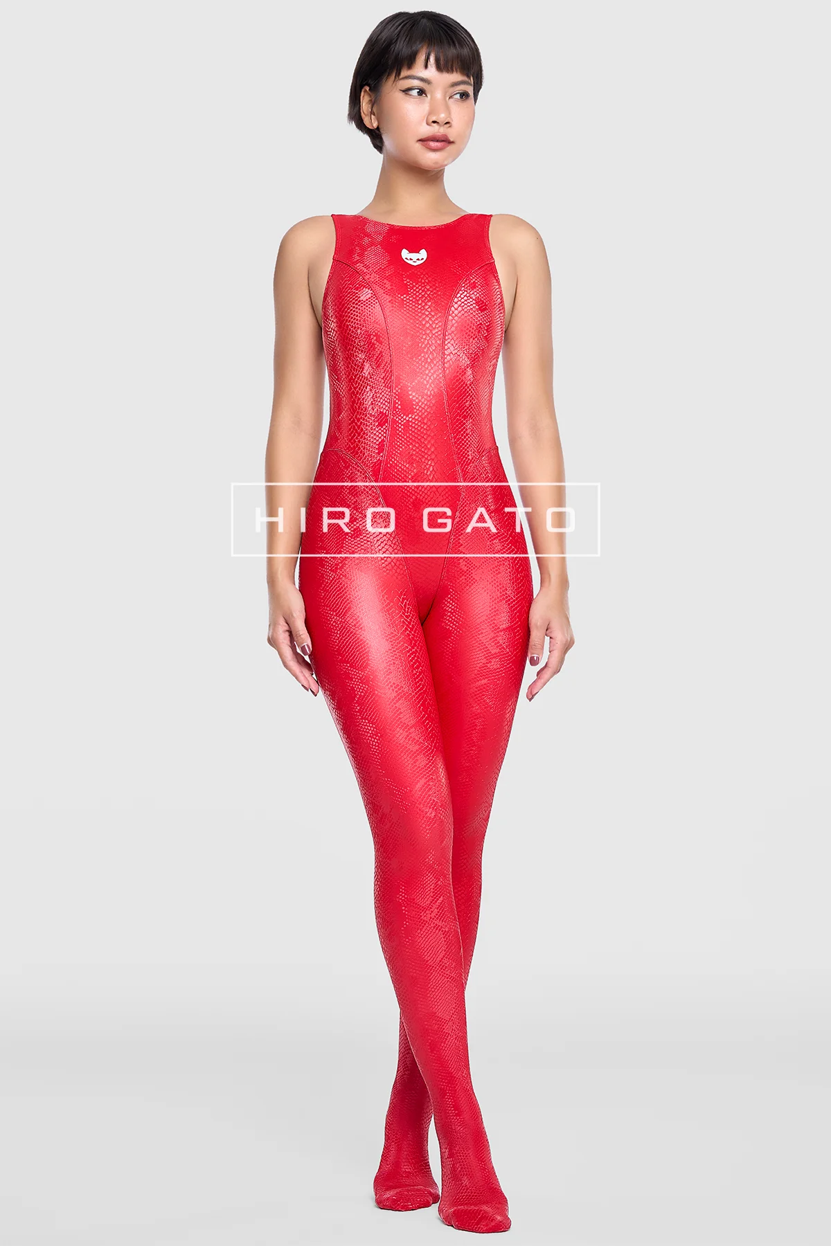 Reptilian Skin Spandex Unitard  Red view 4