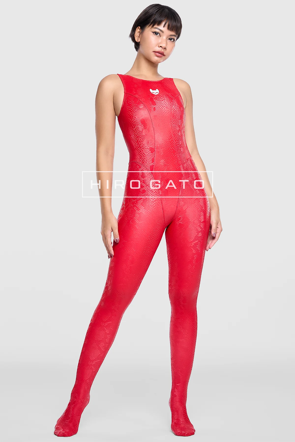 Reptilian Skin Spandex Unitard  Red view 3