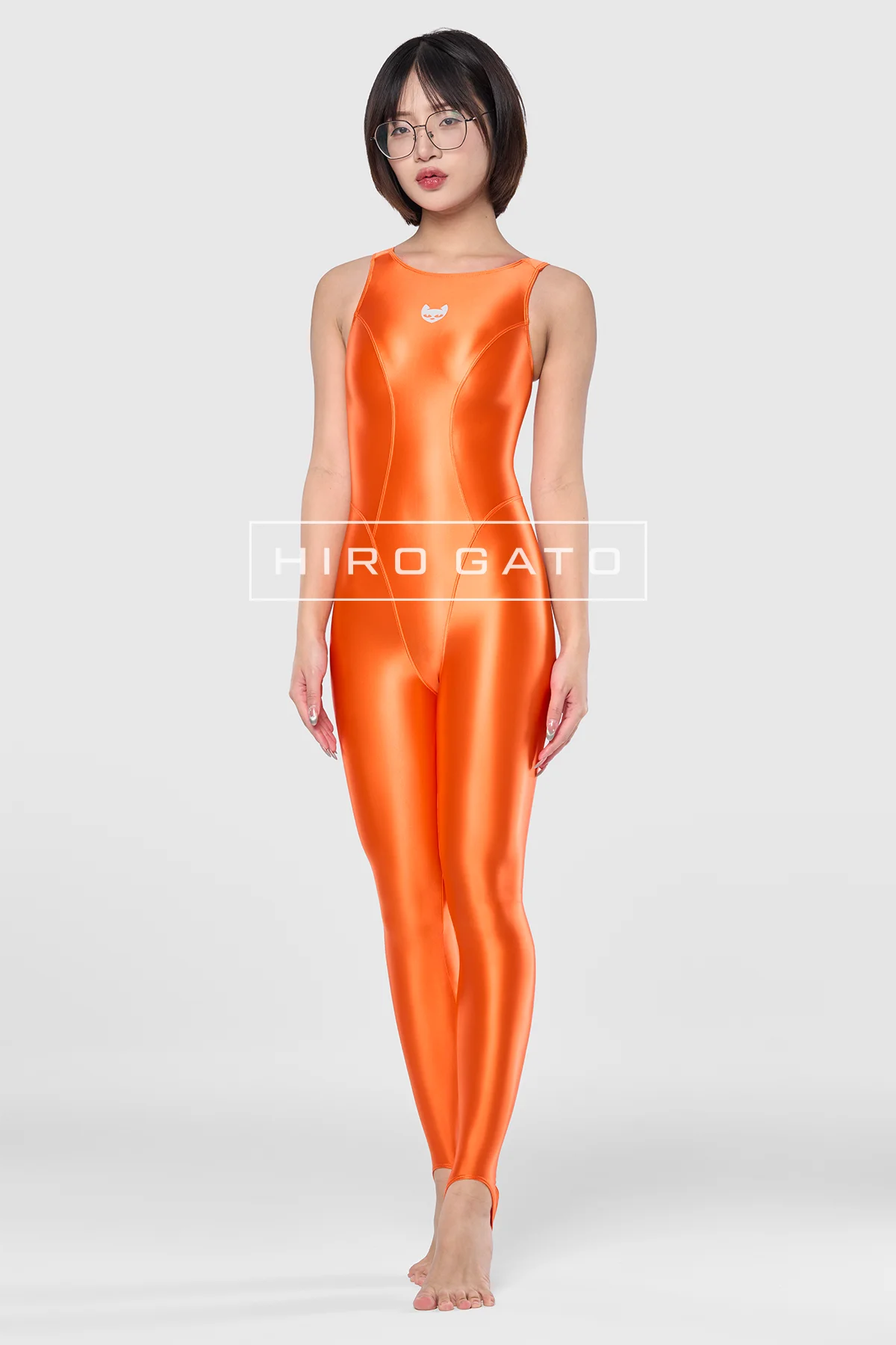 Satin Spandex Unitard  Orange view 4