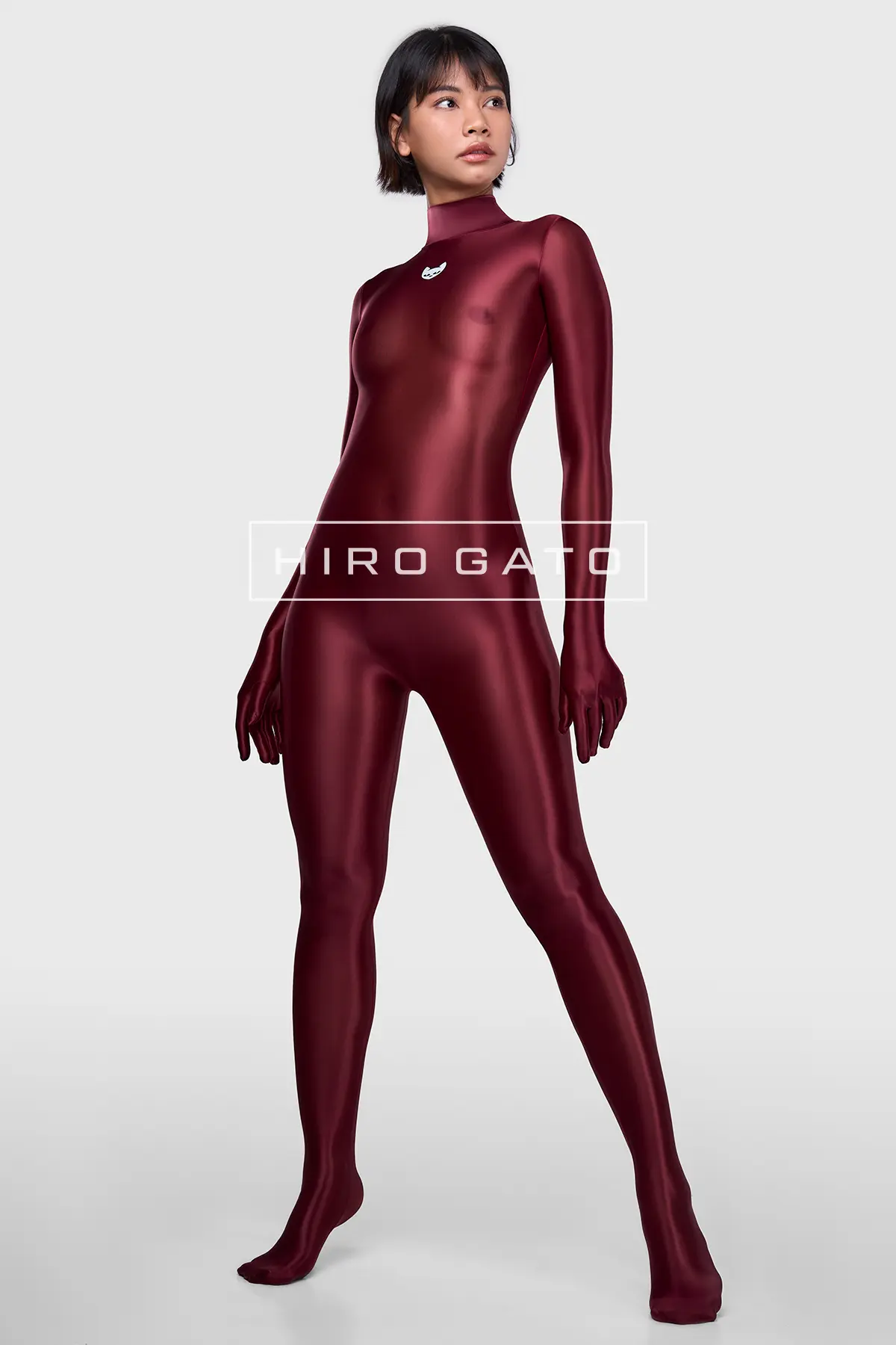 Sheer Nylon Catsuit  Maroon view 2