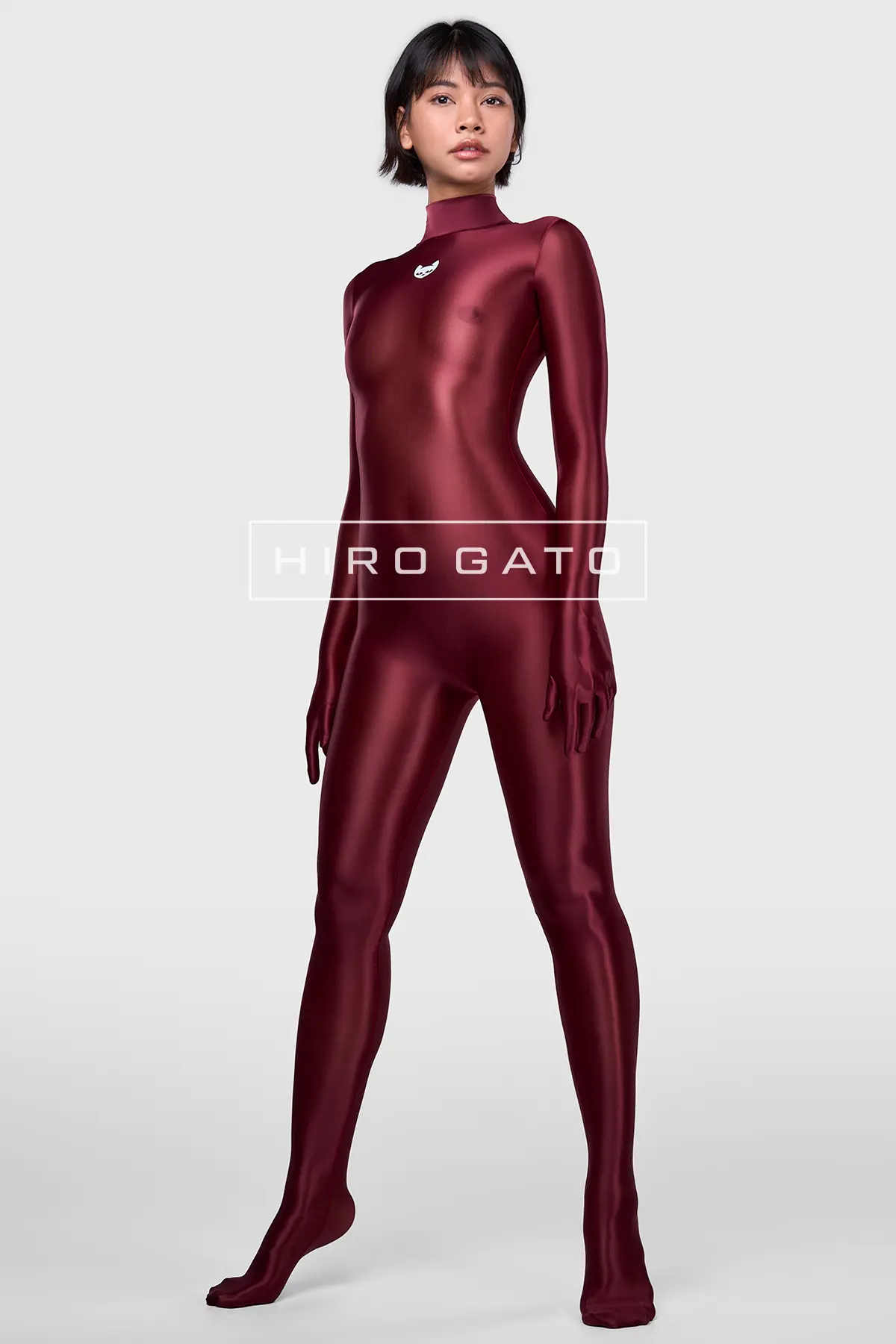Sheer Nylon Catsuit  Maroon view 4