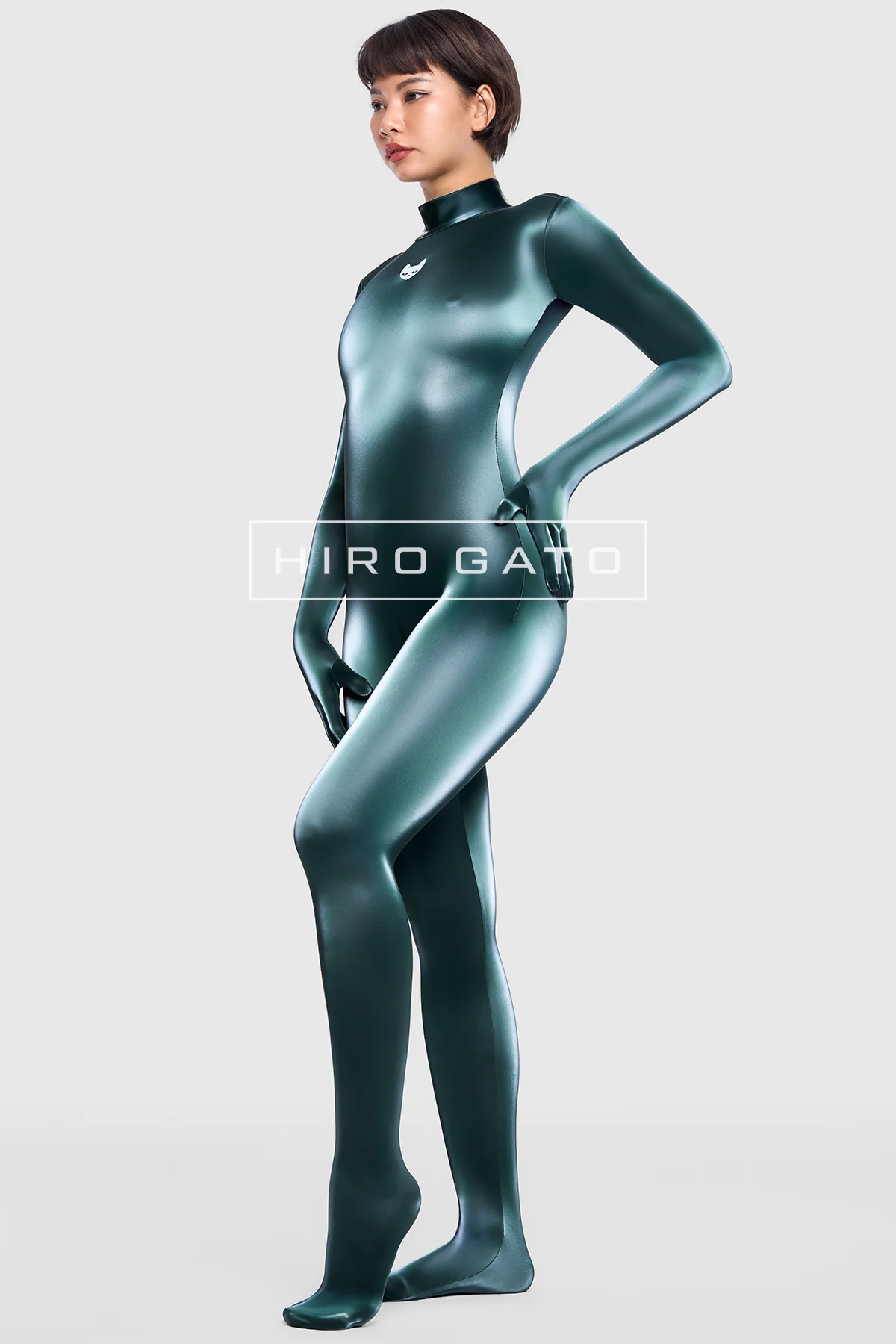 Sharkskin PU Spandex Catsuit  Emerald view 7