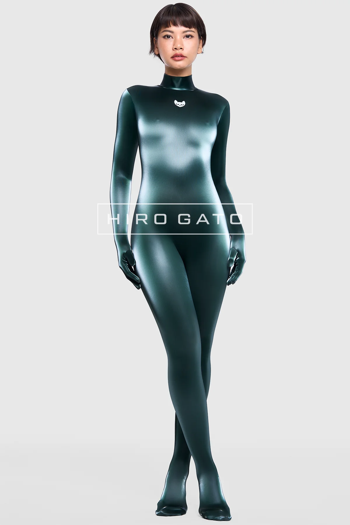 Sharkskin PU Spandex Catsuit  Emerald view 5