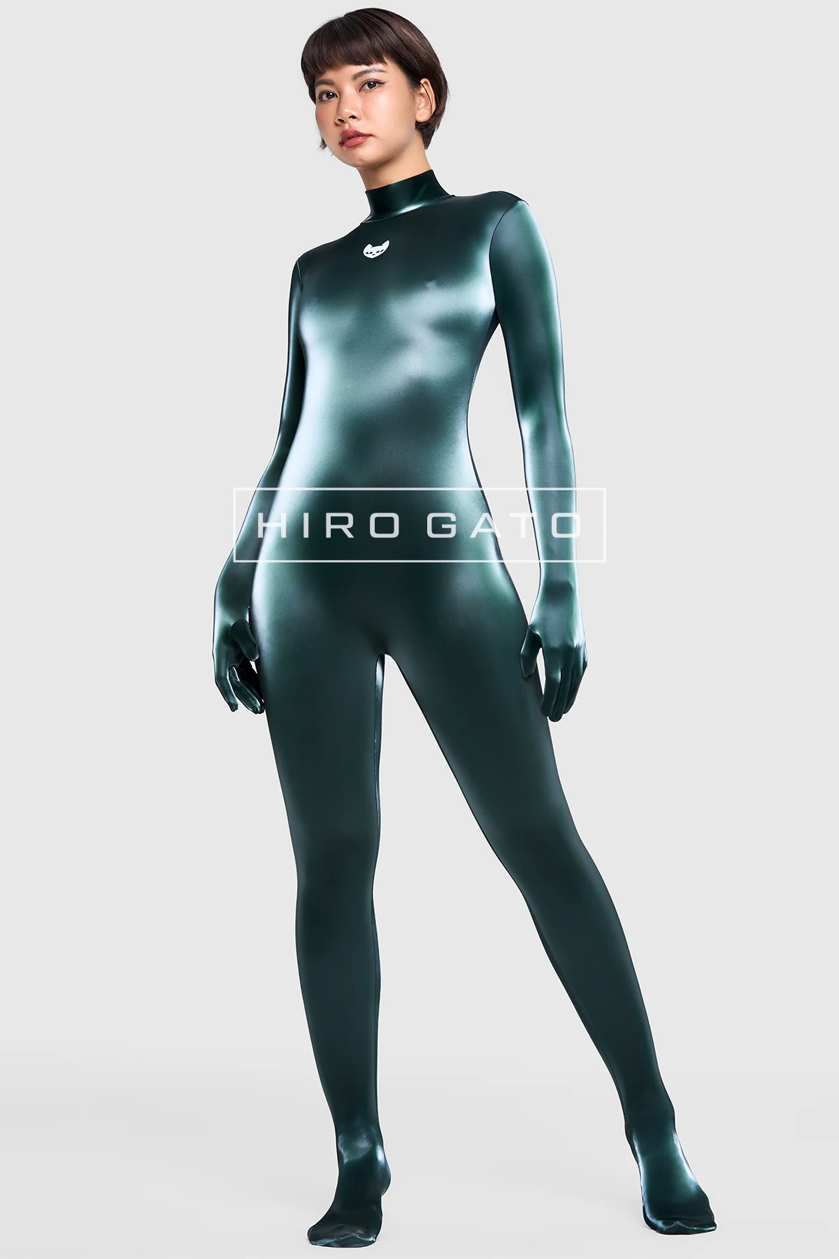 Sharkskin PU Spandex Catsuit  Emerald view 4