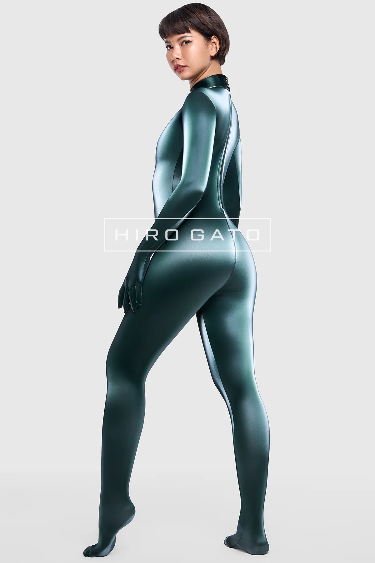 Sharkskin PU Spandex Catsuit  Emerald view 3