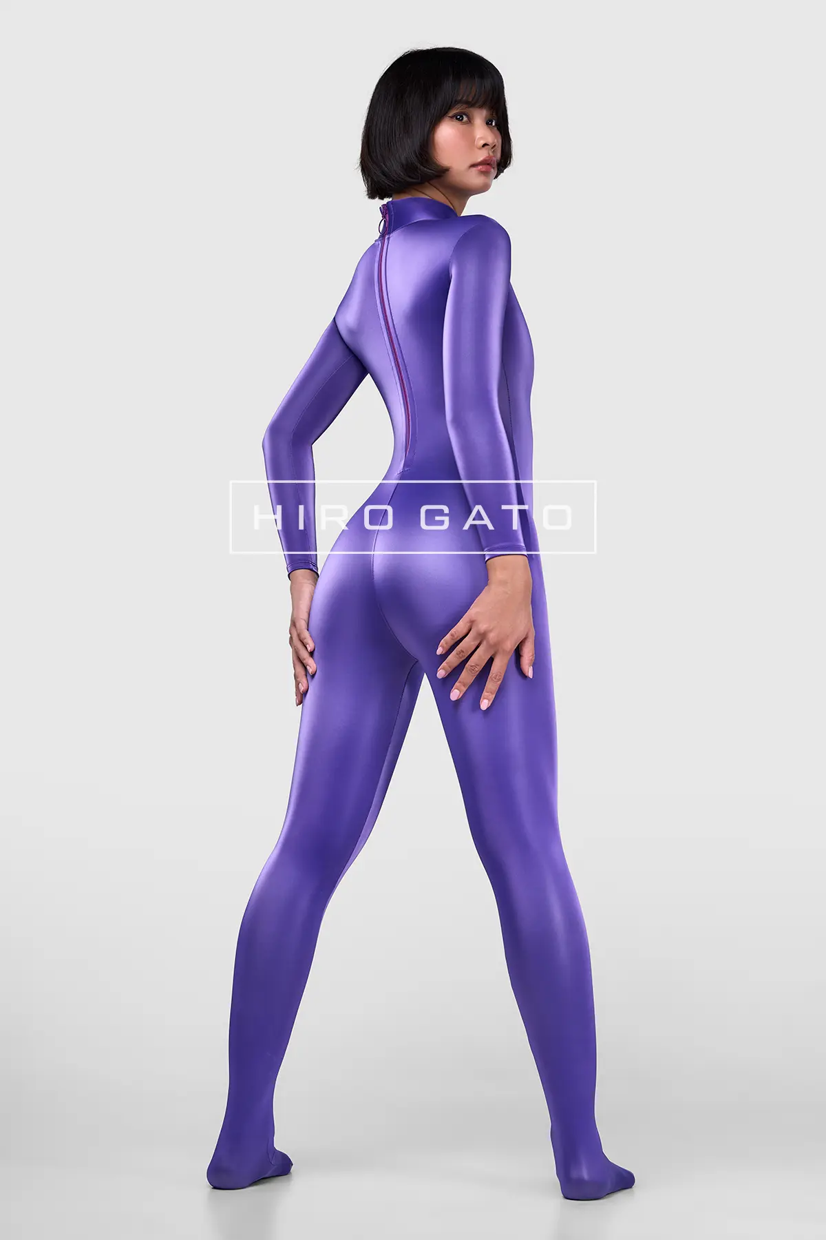 Sharkskin PU Spandex Catsuit  Purle view 6