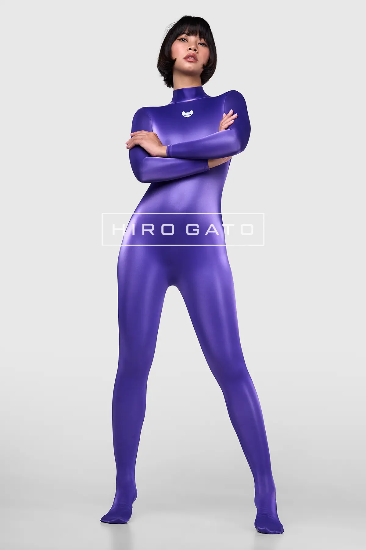 Sharkskin PU Spandex Catsuit  Purle view 2