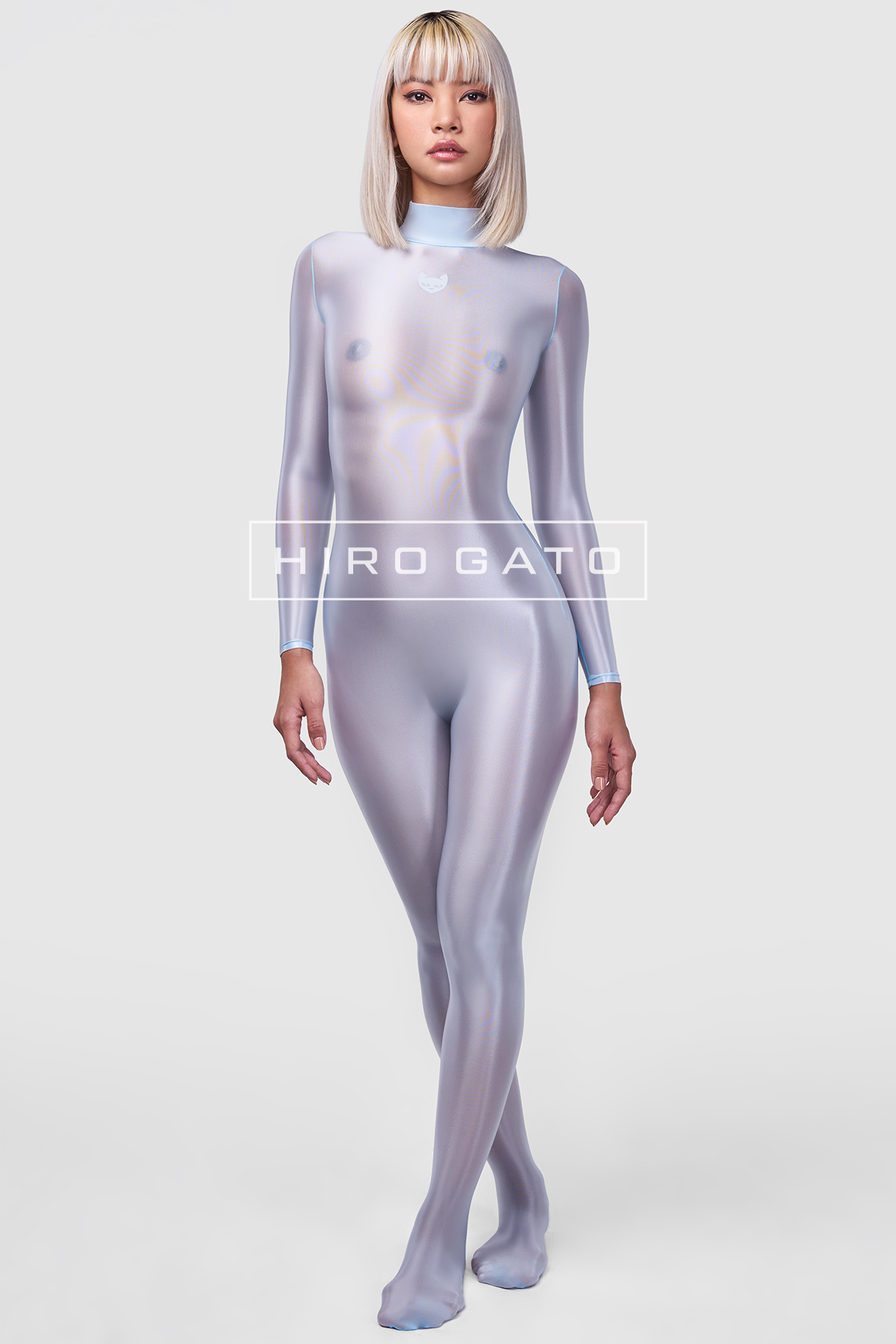 Sheer Nylon Catsuit  Ice Blue
