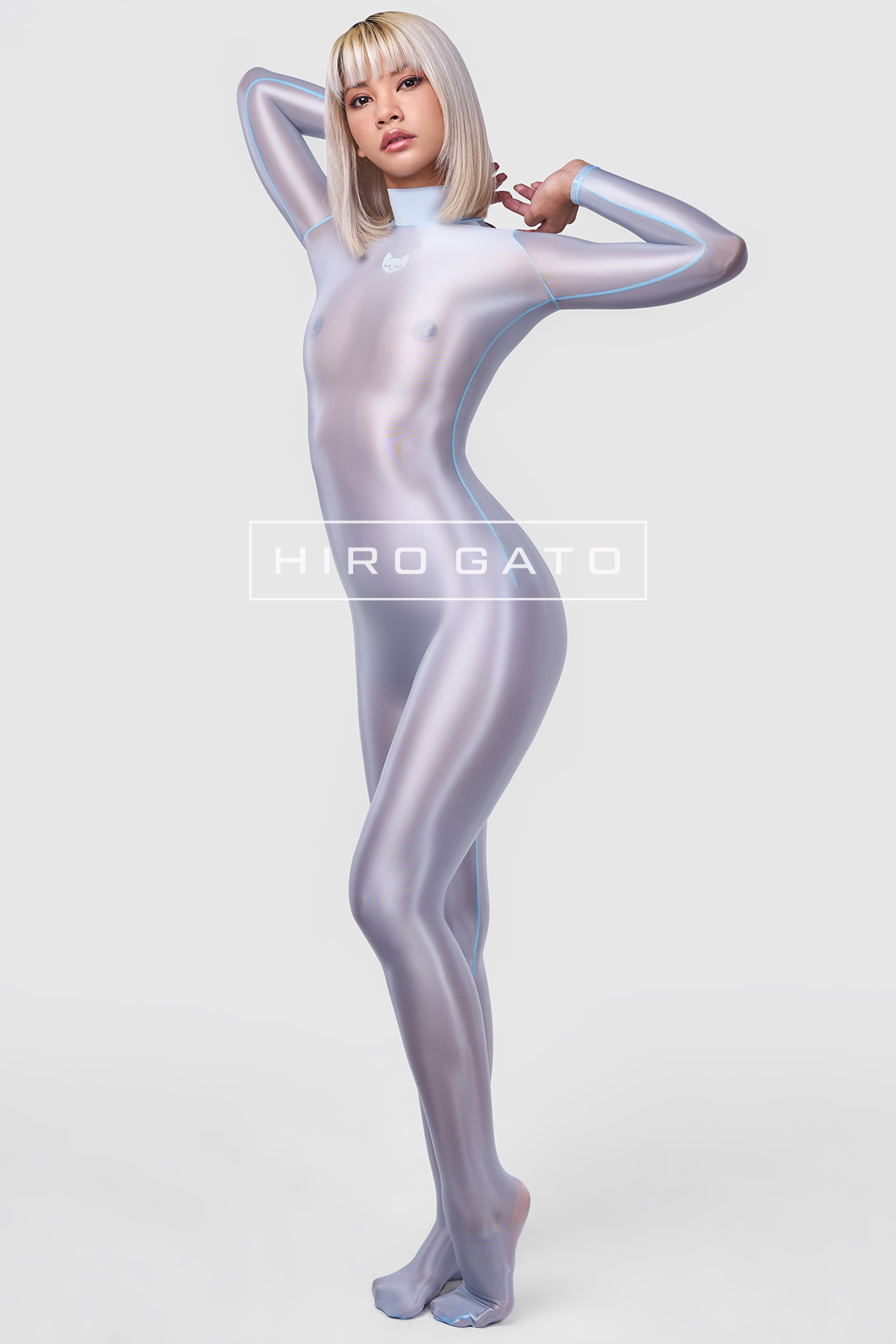 Sheer Nylon Catsuit  Ice Blue view 2