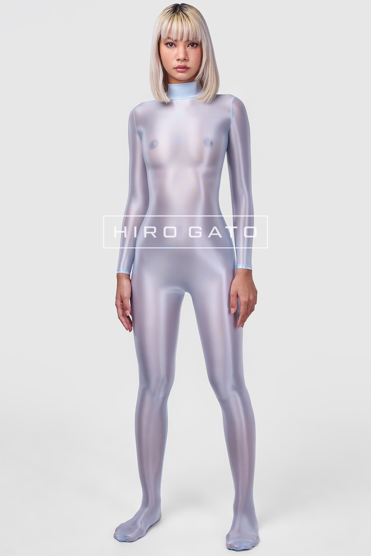 Sheer Nylon Catsuit  Ice Blue view 3