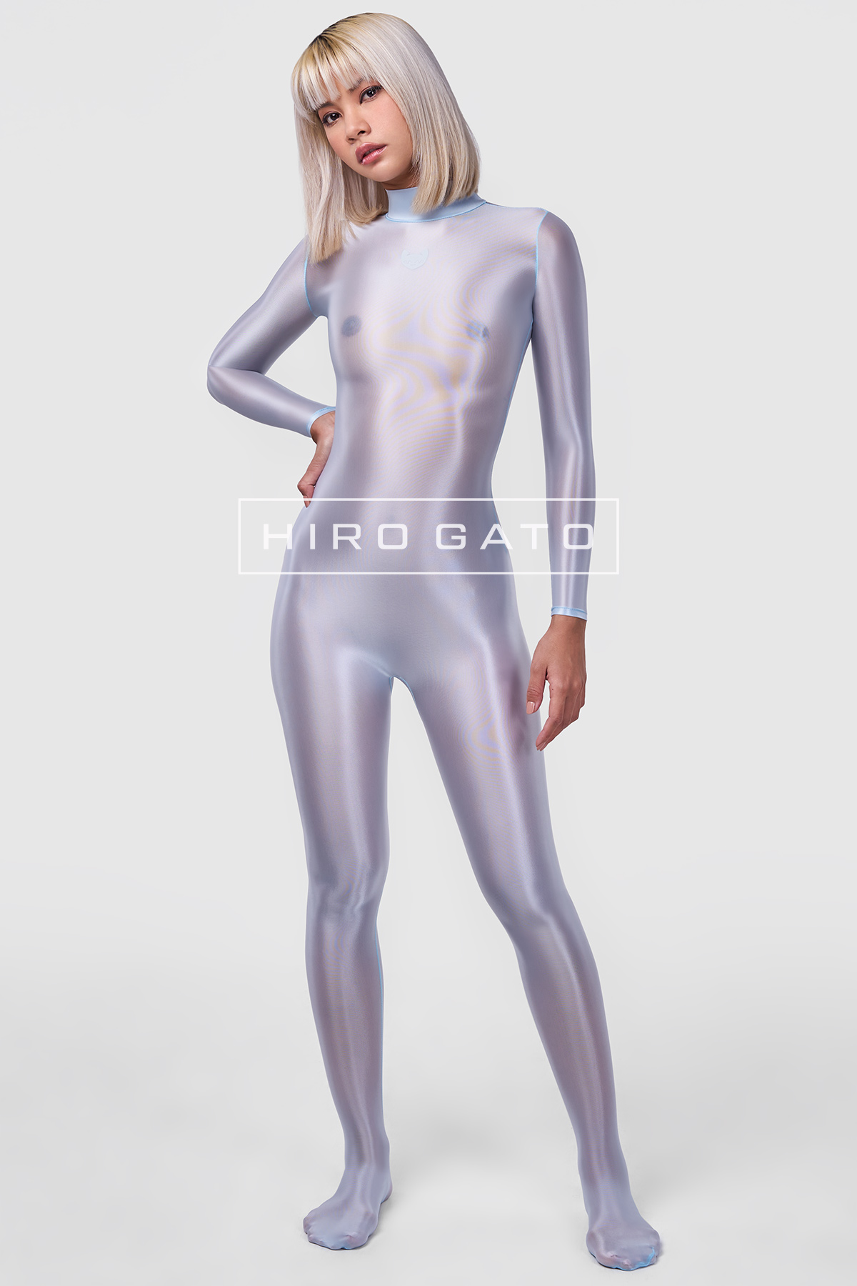 Sheer Nylon Catsuit  Ice Blue view 4