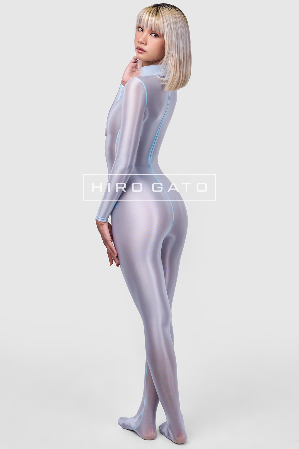 Sheer Nylon Catsuit  Ice Blue view 6