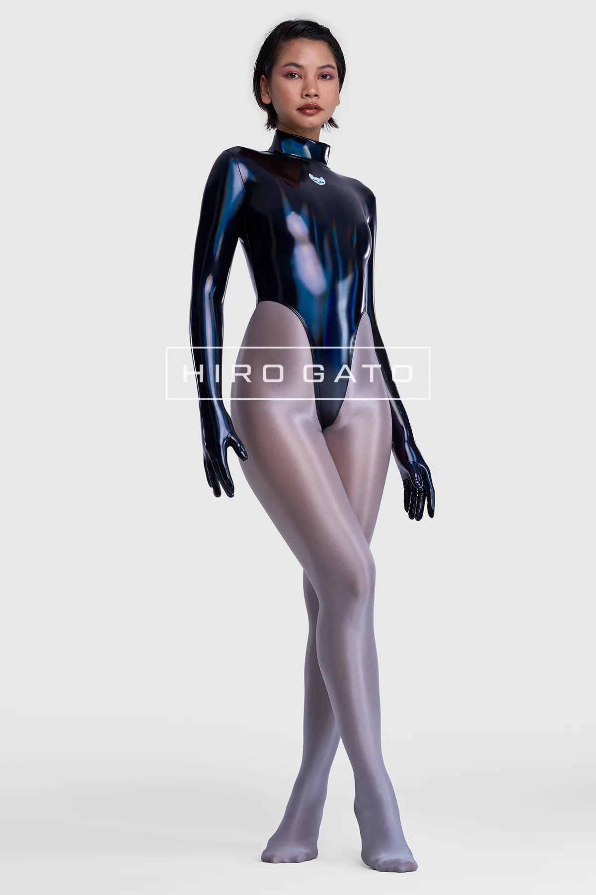 Rainbow Pu Spandex Leotard  Black view 2