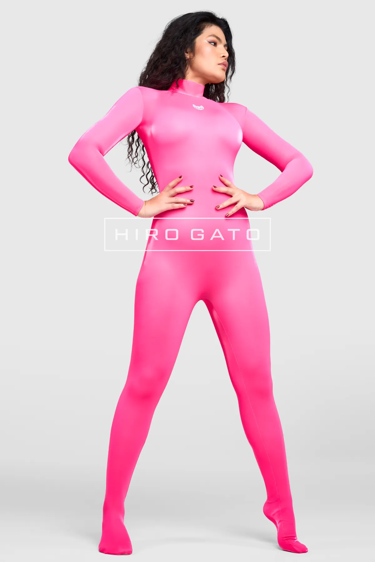 Sharkskin PU Spandex Catsuit  Pink