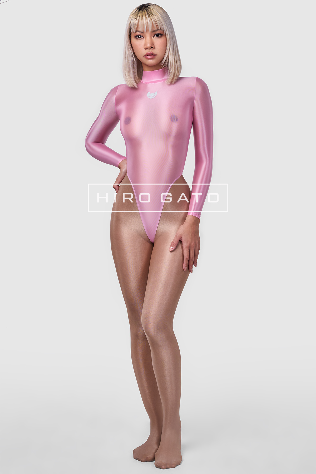 Sheer Nylon Leotard  Light Pink