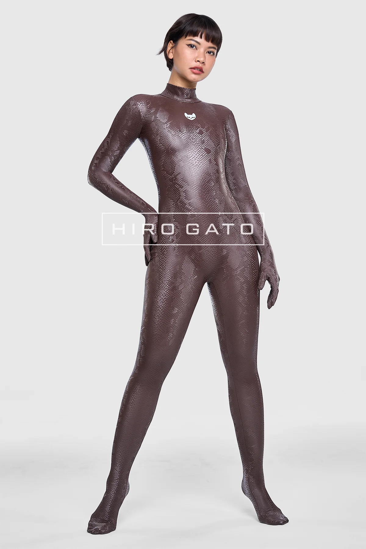 Reptilian Skin Spandex Catsuit  Mocha view 2