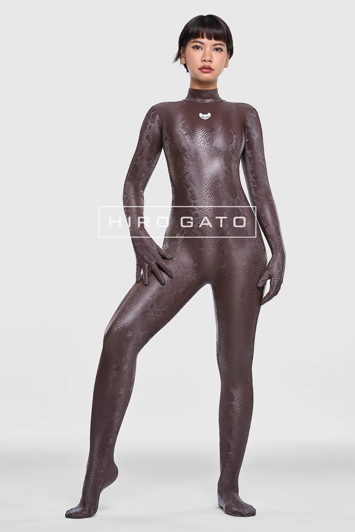 Reptilian Skin Spandex Catsuit  Mocha view 5