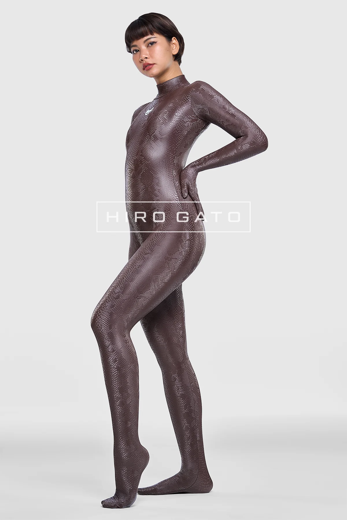 Reptilian Skin Spandex Catsuit  Mocha view 4