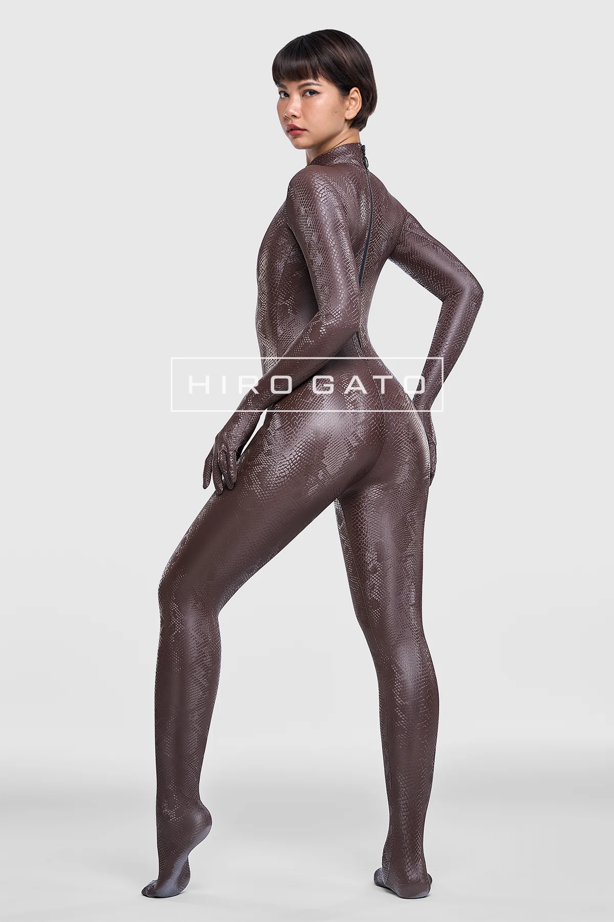 Reptilian Skin Spandex Catsuit  Mocha view 3